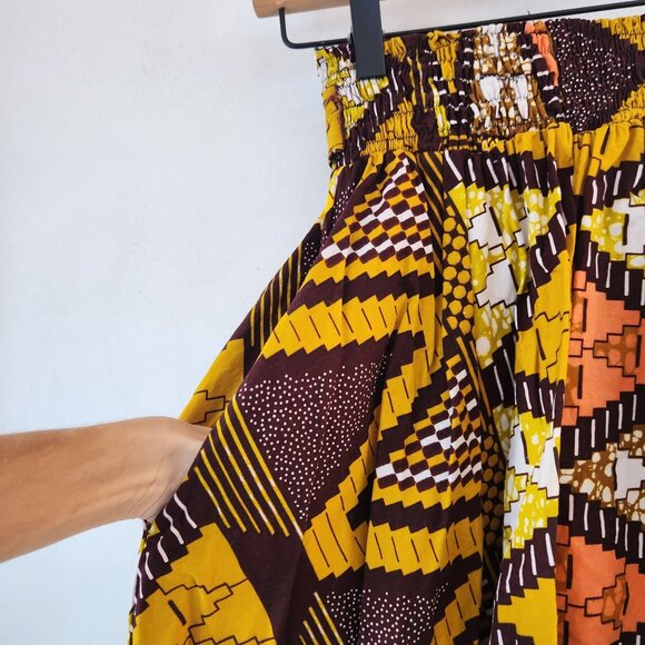 African Print Ankara Palazzo Pants Wide Leg Orange Brown Women's M - Picture 4 of 5